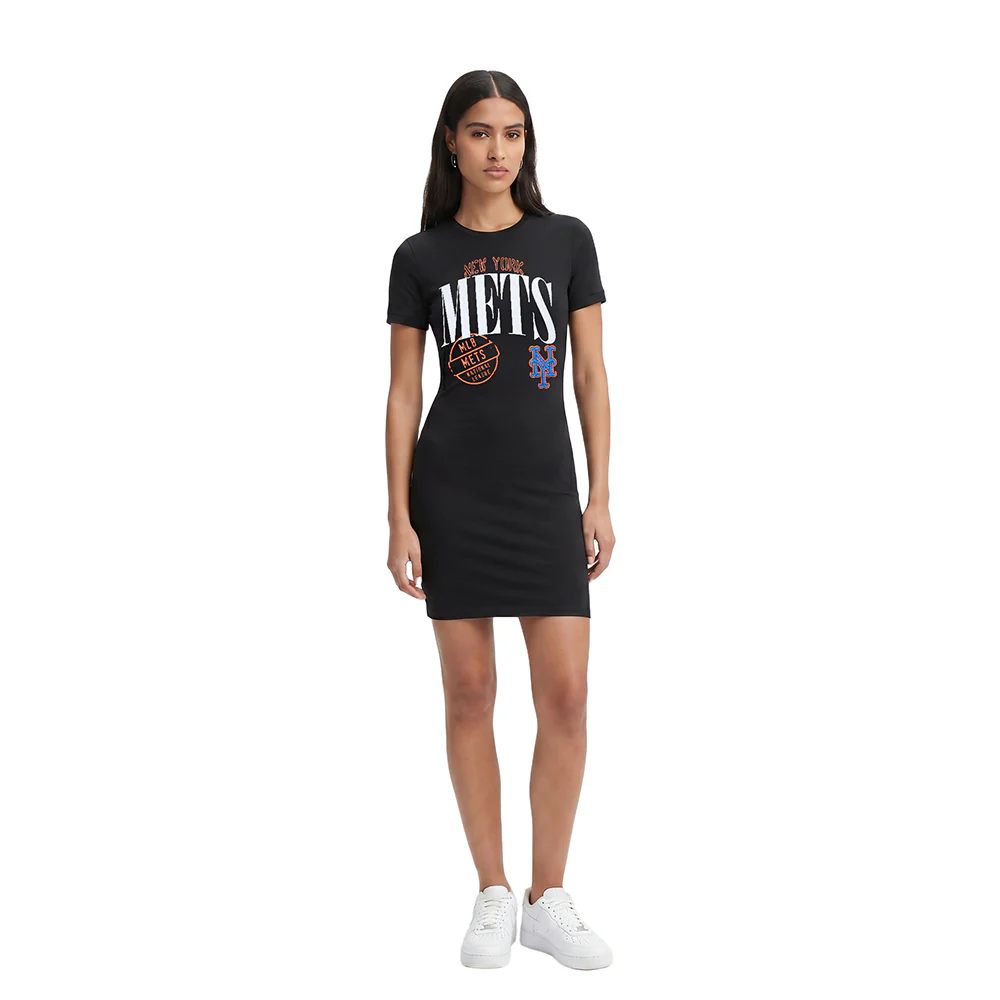 MLB NEW YORK METS STAMPED WOMEN'S BODY CON DRESS (BLACK)