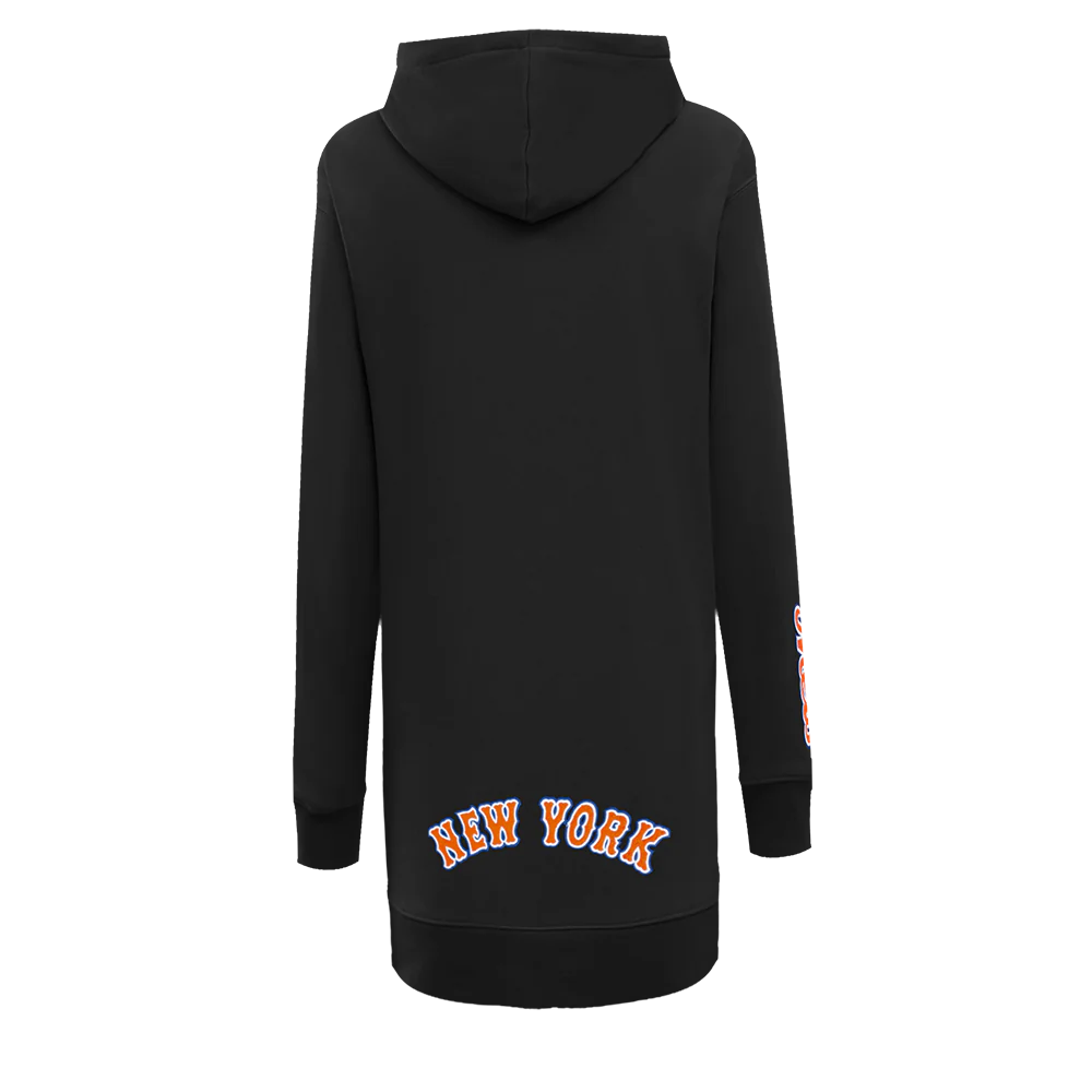 MLB NEW YORK METS CLASSIC WOMEN'S FLEECE HOODIE DRESS (BLACK) - Image 3