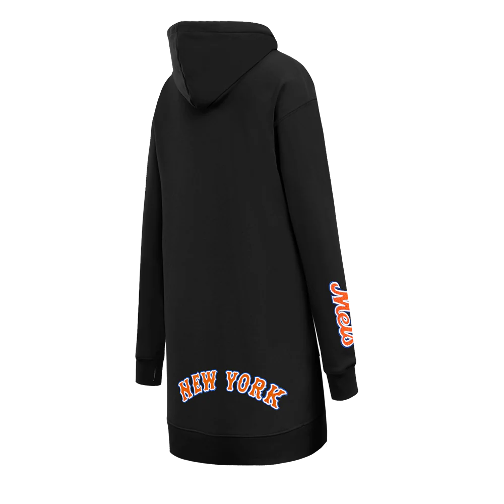 MLB NEW YORK METS CLASSIC WOMEN'S FLEECE HOODIE DRESS (BLACK) - Image 4