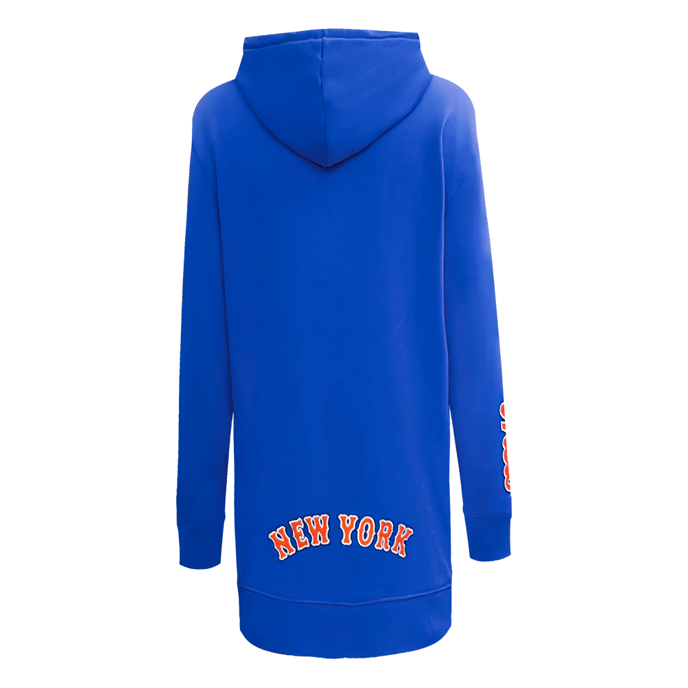 MLB NEW YORK METS CLASSIC WOMEN'S FLEECE HOODIE DRESS (ROYAL BLUE) - Image 3
