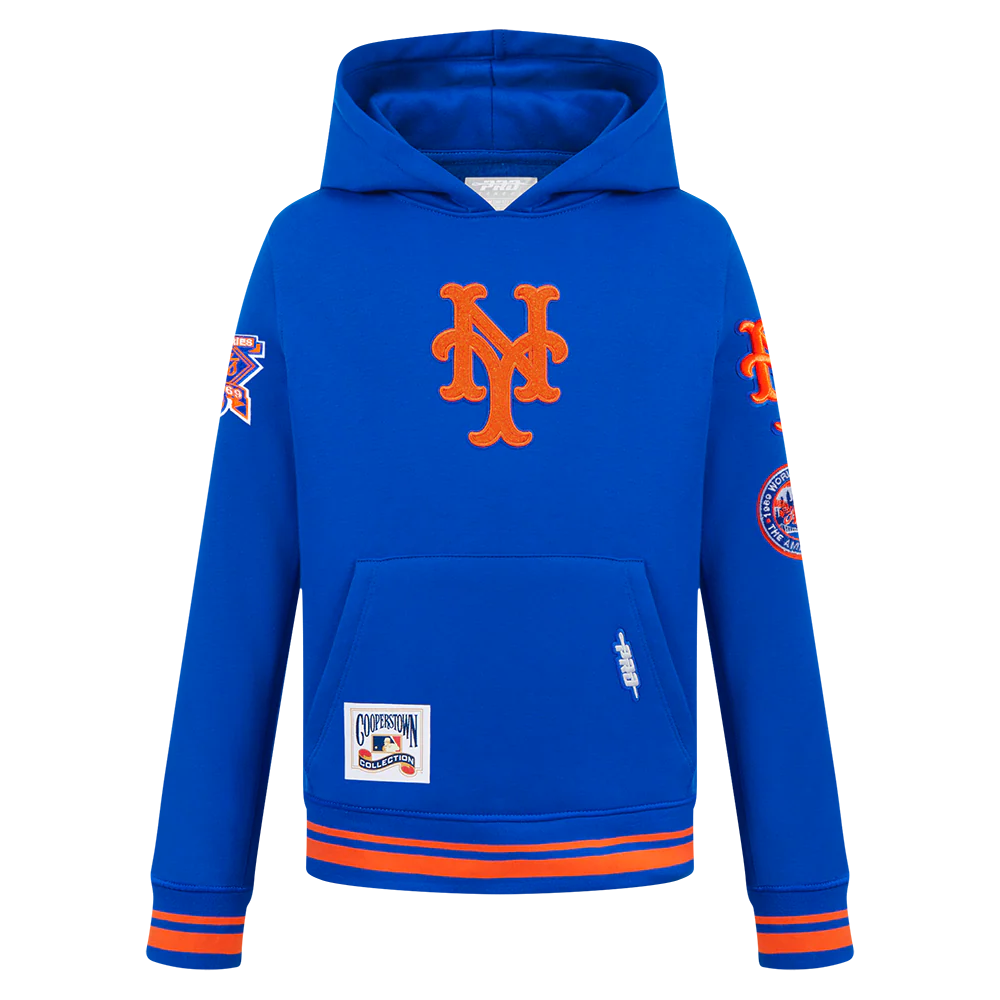 MLB NEW YORK METS RETRO CLASSIC BIG BOYS RIB FLEECE PULLOVER HOODIE (ROYAL/ORANGE/ROYAL)