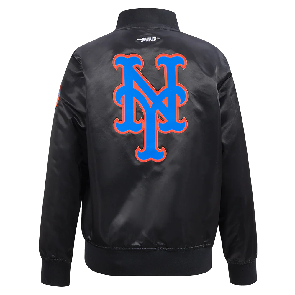 MLB NEW YORK METS CLASSIC BIG BOYS SATIN JACKET (BLACK) - Image 3