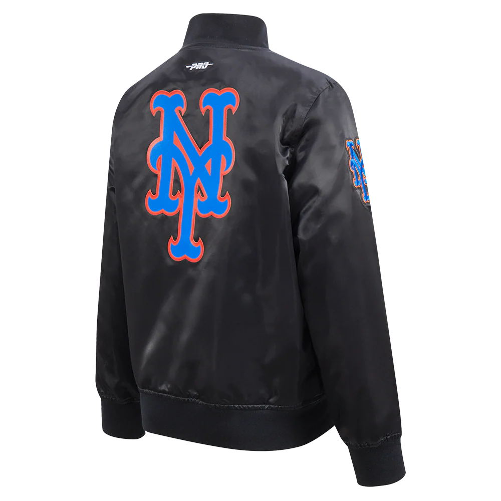 MLB NEW YORK METS CLASSIC BIG BOYS SATIN JACKET (BLACK) - Image 4