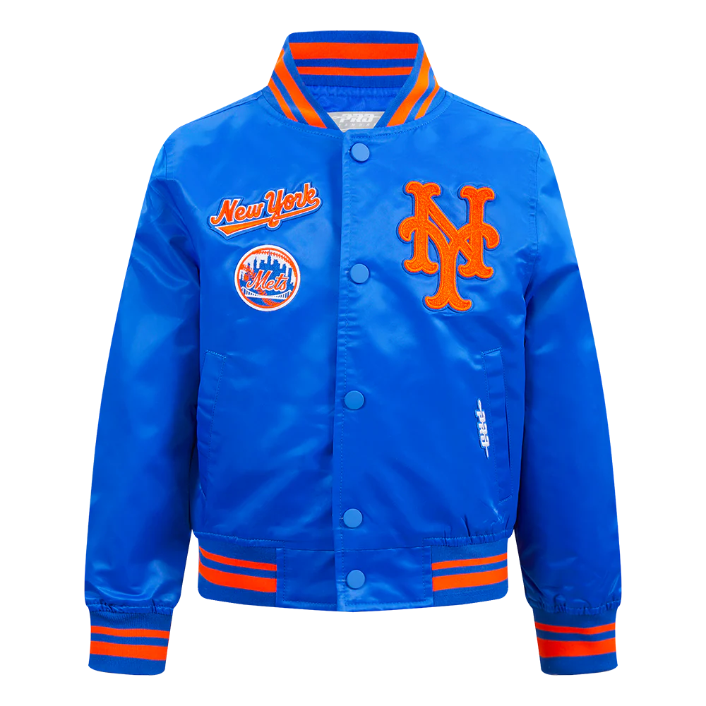 MLB NEW YORK METS RETRO CLASSIC BIG BOYS RIB SATIN JACKET (ROYAL/ORANGE/ROYAL)