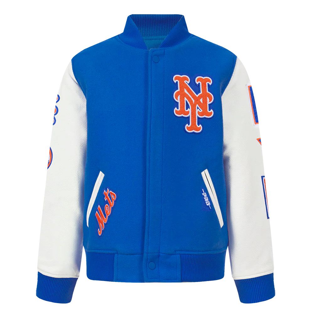 MLB NEW YORK METS CLASSIC BIG BOYS WOOL VARSITY JACKET (ROYAL BLUE/WHITE)