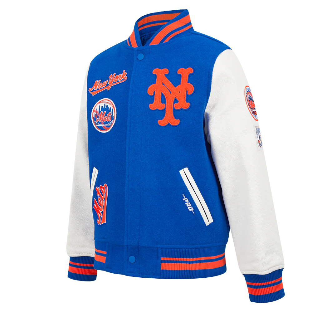 MLB NEW YORK METS RETRO CLASSIC BIG BOYS RIB WOOL VARSITY JACKET (ROYAL/ORANGE/ROYAL) - Image 2