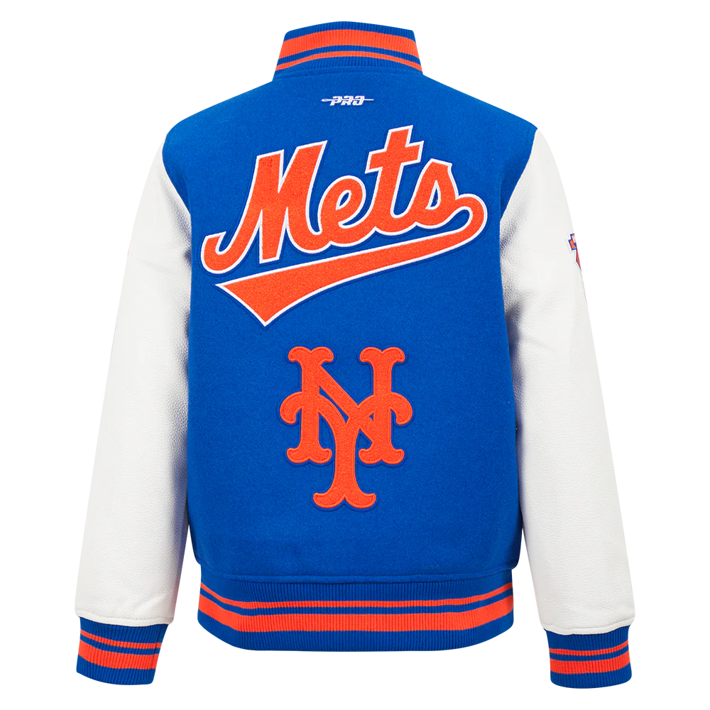 MLB NEW YORK METS RETRO CLASSIC BIG BOYS RIB WOOL VARSITY JACKET (ROYAL/ORANGE/ROYAL) - Image 3