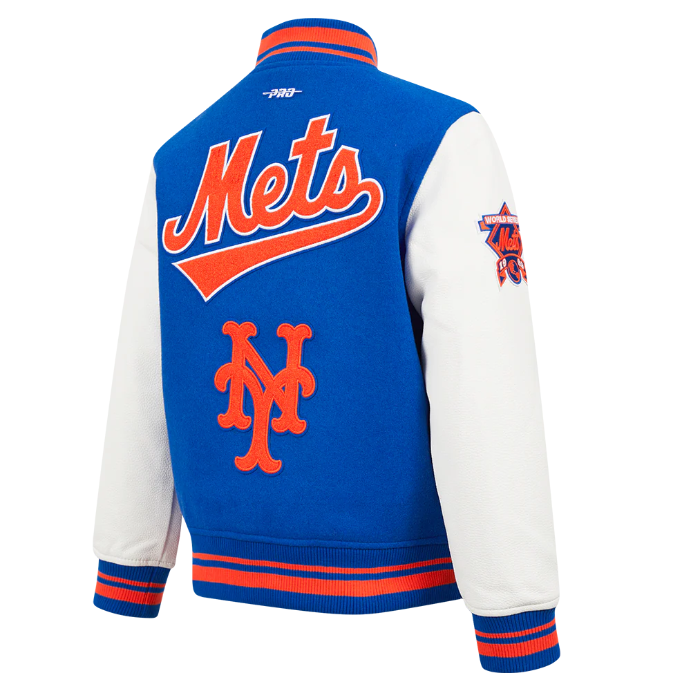 MLB NEW YORK METS RETRO CLASSIC BIG BOYS RIB WOOL VARSITY JACKET (ROYAL/ORANGE/ROYAL) - Image 4
