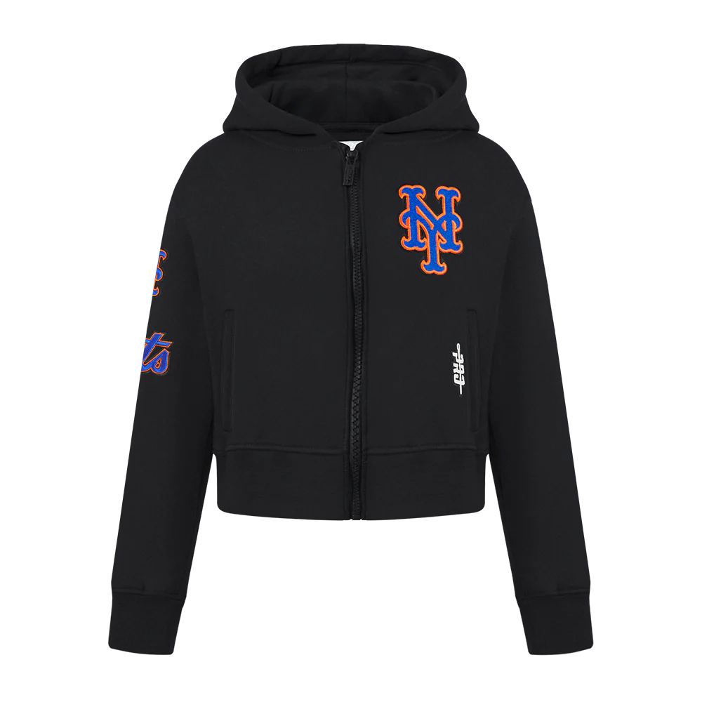MLB NEW YORK METS CLASSIC BIG GIRLS FLEECE FZ HOODIE (BLACK)