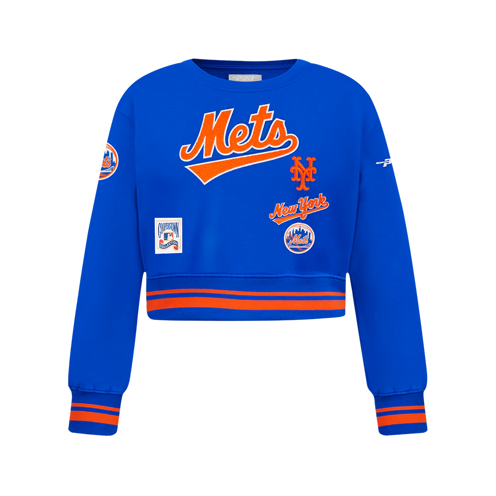 MLB NEW YORK METS RETRO CLASSIC BIG GIRLS RIB FLEECE CREWNECK (ROYAL/ORANGE/ROYAL)