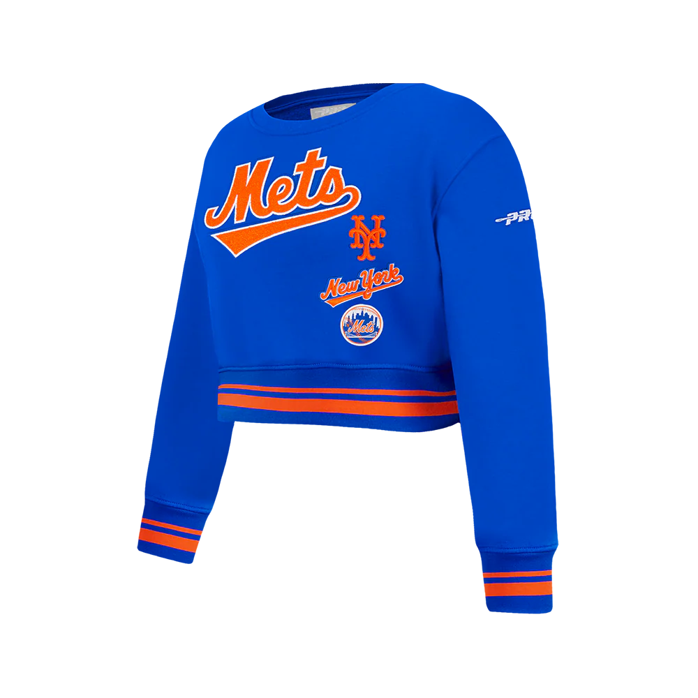 MLB NEW YORK METS RETRO CLASSIC BIG GIRLS RIB FLEECE CREWNECK (ROYAL/ORANGE/ROYAL) - Image 2