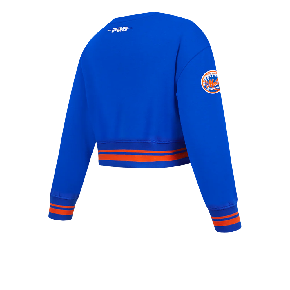 MLB NEW YORK METS RETRO CLASSIC BIG GIRLS RIB FLEECE CREWNECK (ROYAL/ORANGE/ROYAL) - Image 4