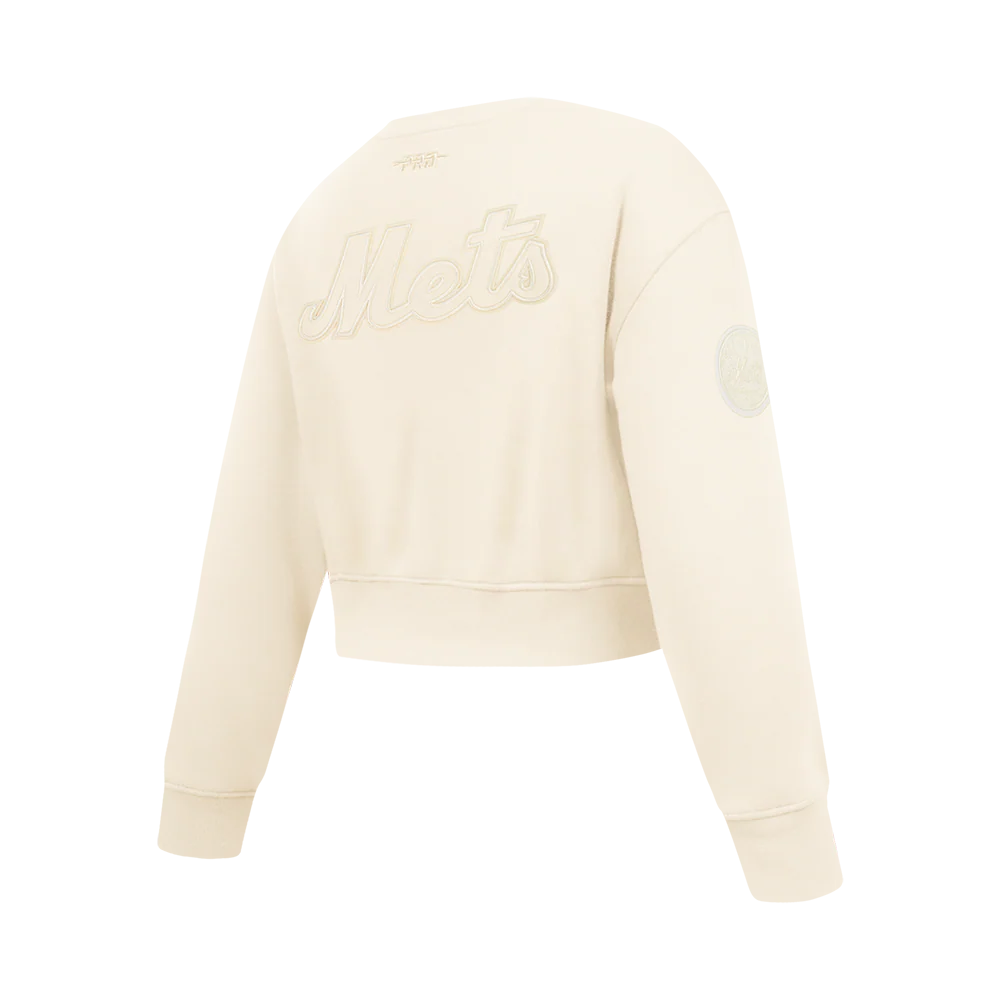 MLB NEW YORK METS NEUTRAL BIG GIRL'S  FLEECE CREWNECK (EGGSHELL) - Image 4