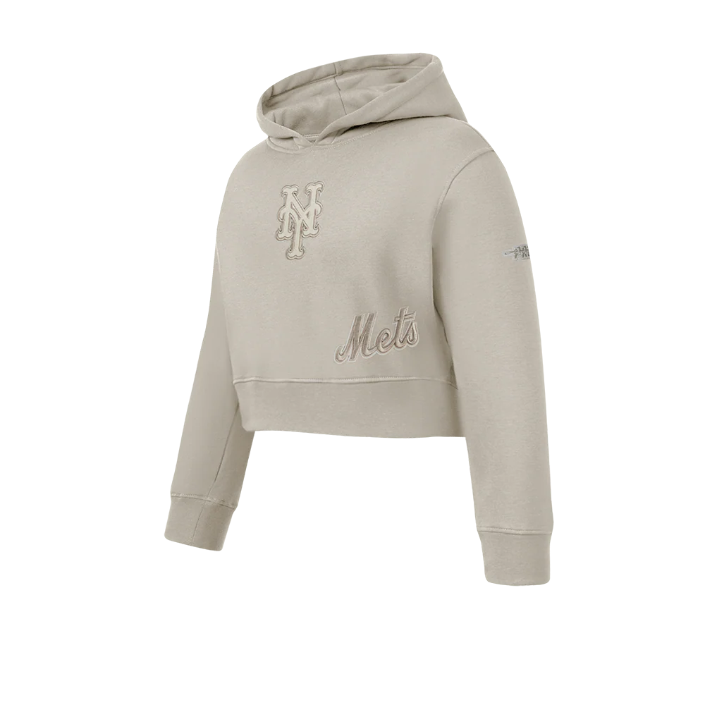 MLB NEW YORK METS NEUTRAL BIG GIRL'S FLEECE PO HOODIE (TAUPE) - Image 3