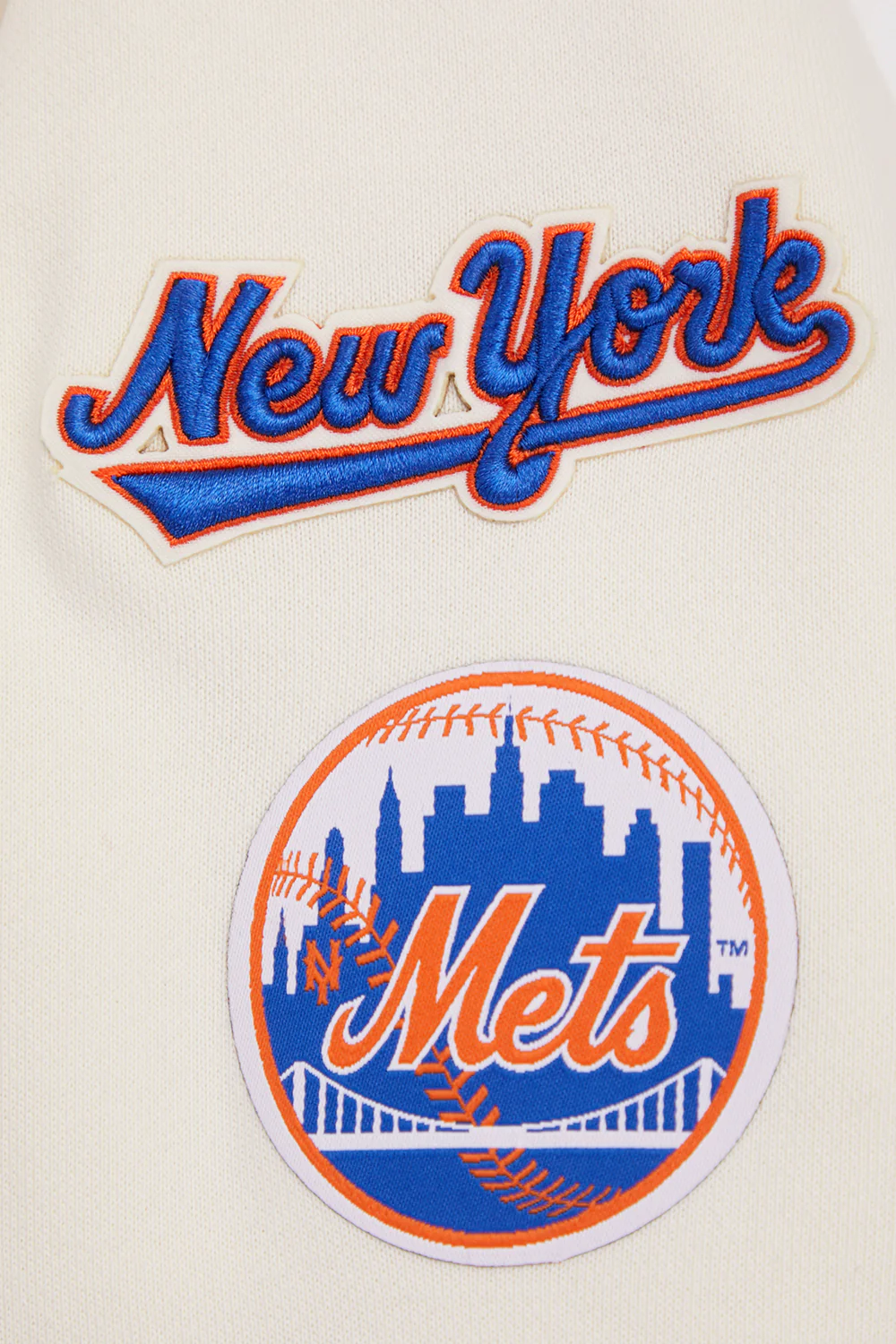MLB NEW YORK METS RETRO CLASSIC WOMEN'S RIB CROPPED PULLOVER HOODIE (EGGSHELL/ROYAL BLUE) - Image 8