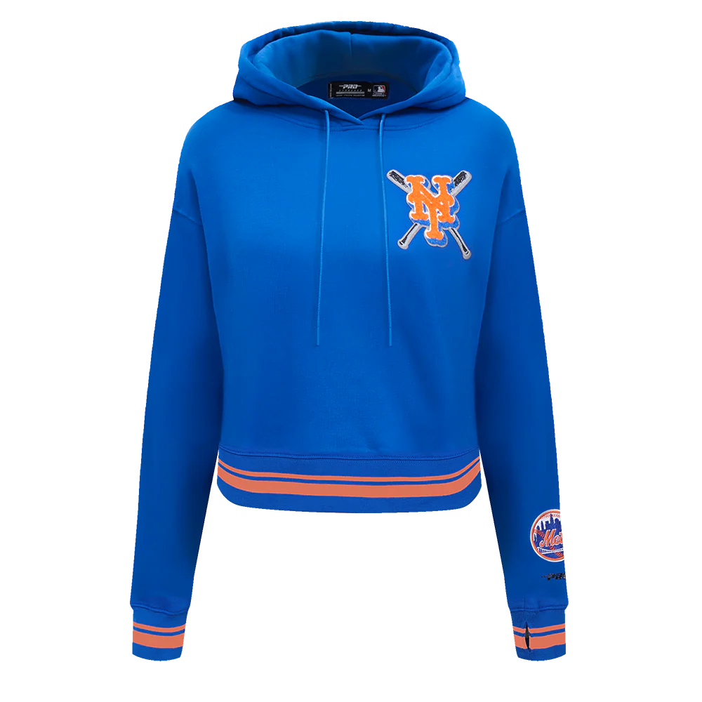 MLB NEW YORK METS MASHUP WOMEN'S RIB CROPPED PULLOVER HOODIE (ROYAL/ORANGE/ROYAL)
