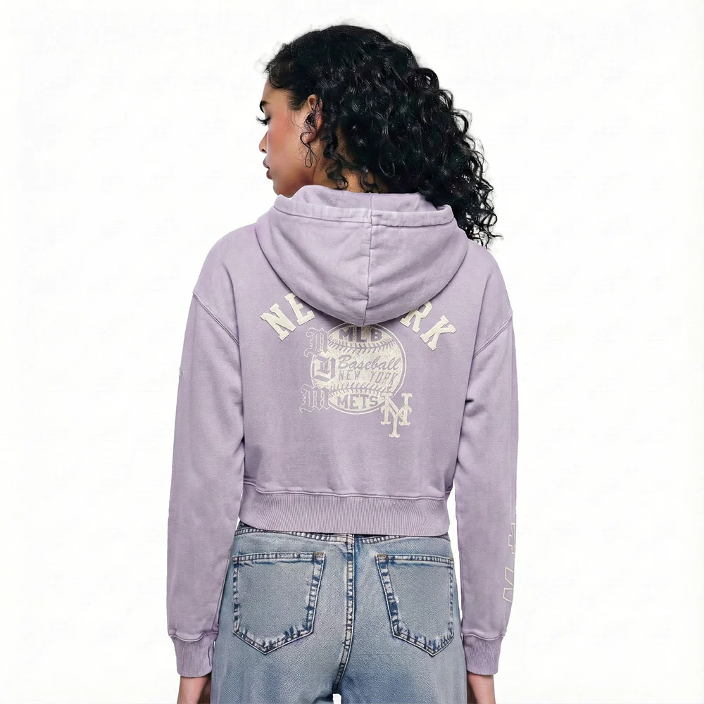MLB NEW YORK METS STREET TEAM WOMEN'S ENZYME WASH FT CROPPED PO HOODIE (WASHED LILAC GRAY) - Image 2
