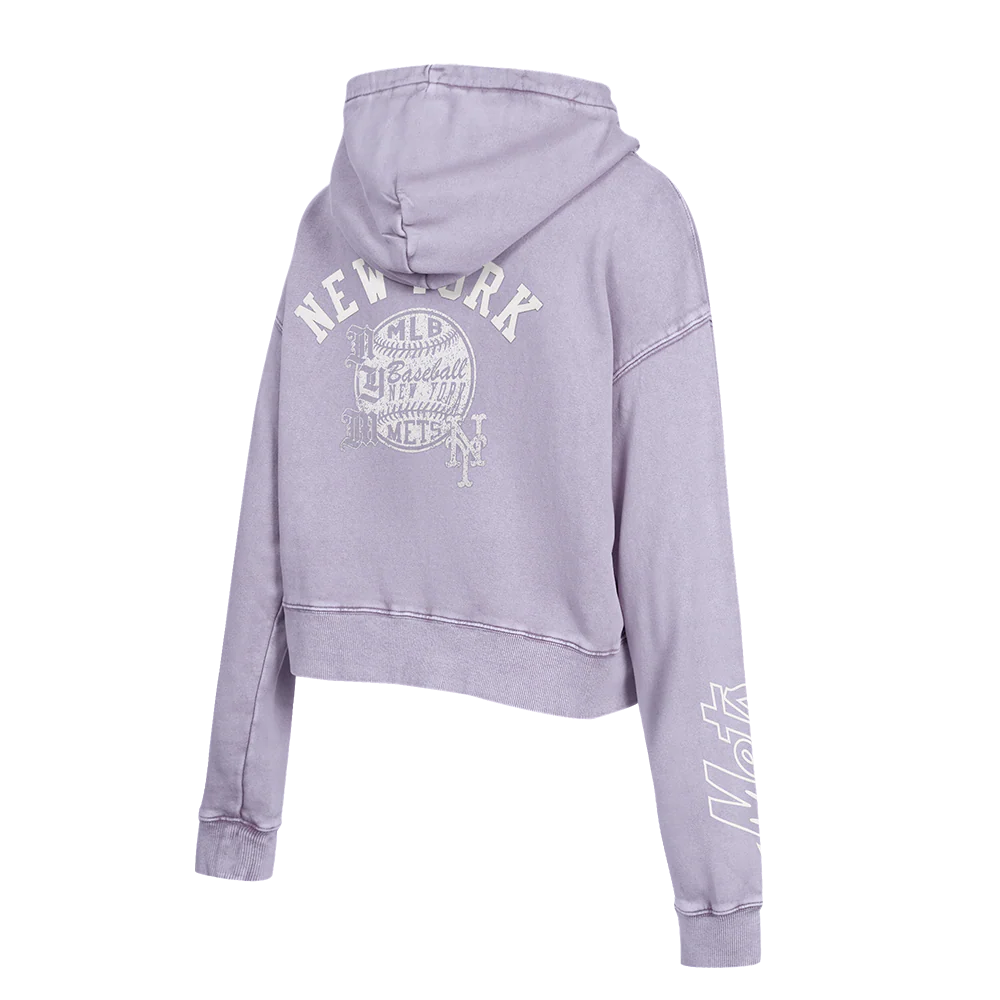 MLB NEW YORK METS STREET TEAM WOMEN'S ENZYME WASH FT CROPPED PO HOODIE (WASHED LILAC GRAY) - Image 4