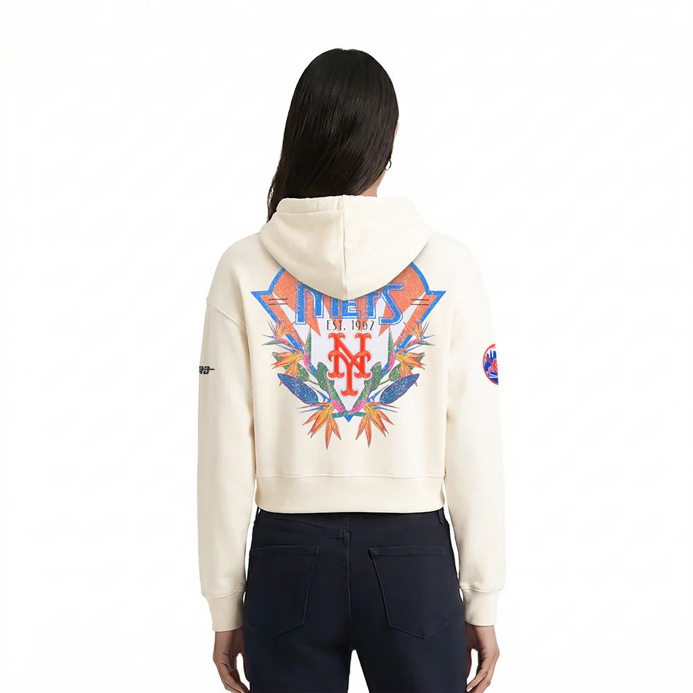 MLB NEW YORK METS PARADISE WOMEN'S CROPPED PULLOVER HOODIE (EGGSHELL)