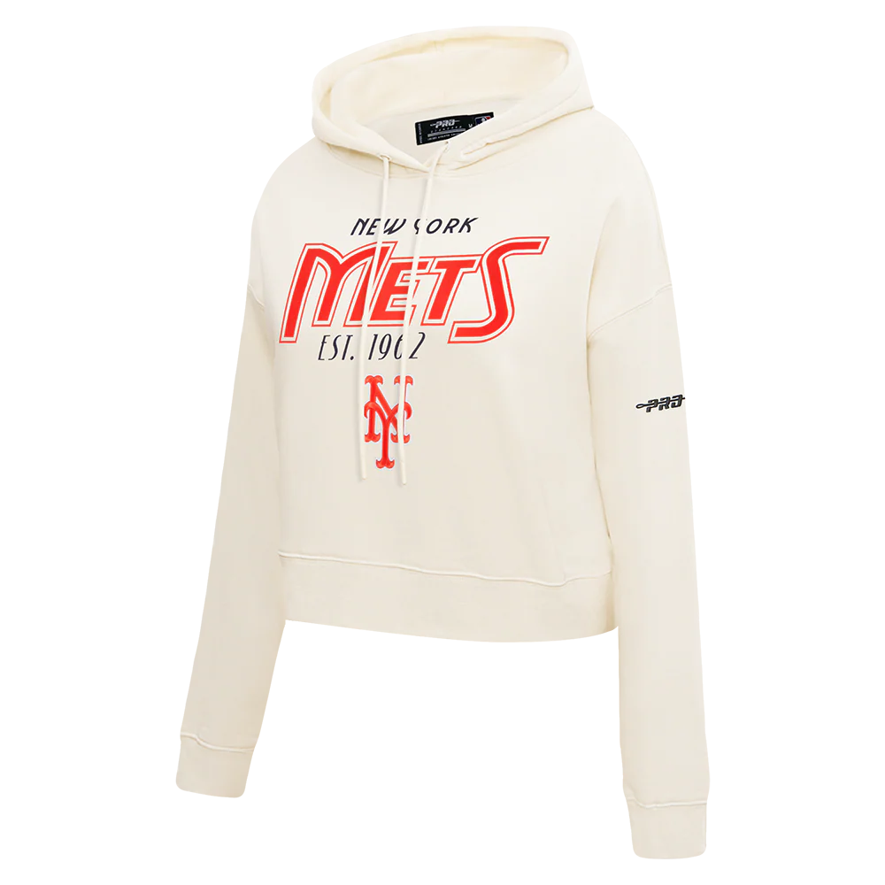 MLB NEW YORK METS PARADISE WOMEN'S CROPPED PULLOVER HOODIE (EGGSHELL) - Image 3
