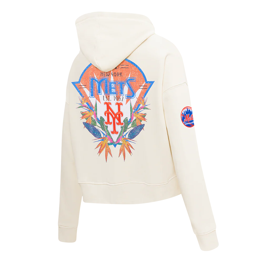 MLB NEW YORK METS PARADISE WOMEN'S CROPPED PULLOVER HOODIE (EGGSHELL) - Image 4