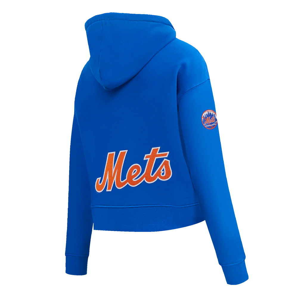 MLB NEW YORK METS CLASSIC CHENILLE WOMEN'S FLC CROPPED PO HOODIE (ROYAL BLUE) - Image 4