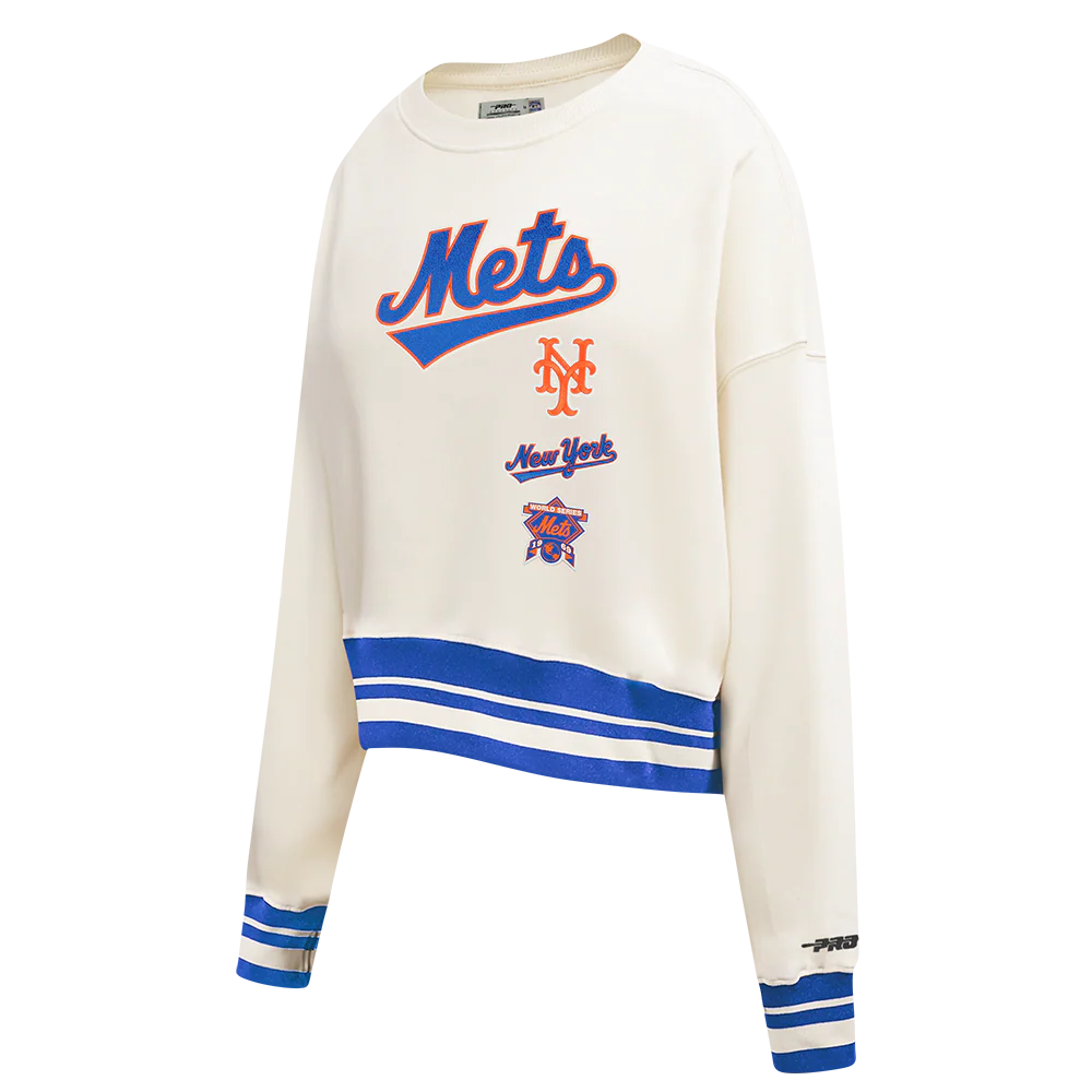 MLB NEW YORK METS RETRO CLASSICS WOMEN'S CREWNECK SWEATSHIRT (EGGSHELL/ROYAL BLUE) - Image 3