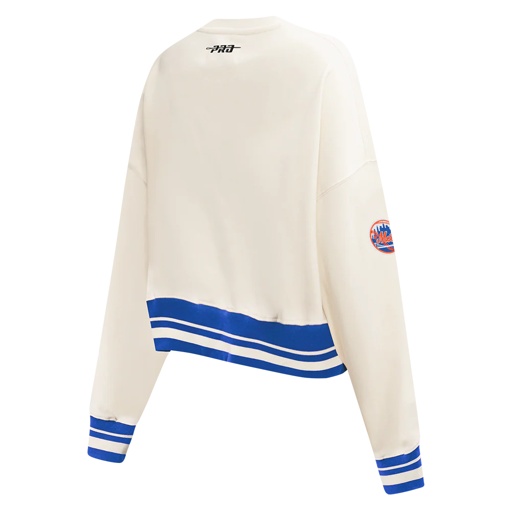 MLB NEW YORK METS RETRO CLASSICS WOMEN'S CREWNECK SWEATSHIRT (EGGSHELL/ROYAL BLUE) - Image 4