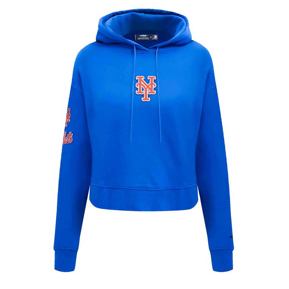MLB NEW YORK METS CLASSIC WOMEN'S CROPPED PULLOVER HOODIE (ROYAL BLUE)