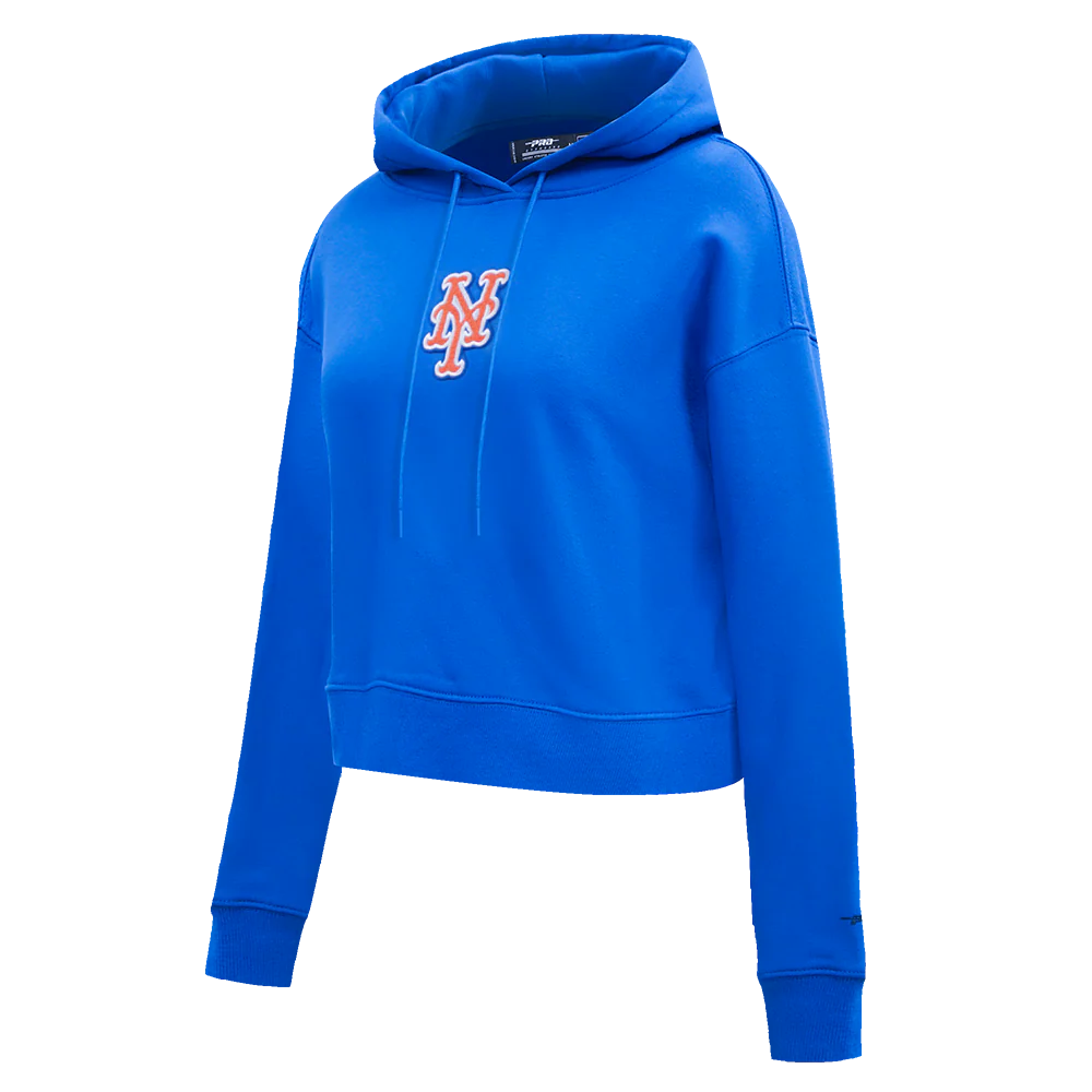 MLB NEW YORK METS CLASSIC WOMEN'S CROPPED PULLOVER HOODIE (ROYAL BLUE) - Image 2