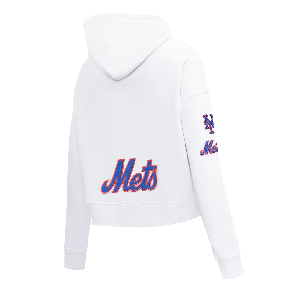 MLB NEW YORK METS CLASSIC WOMEN'S FLEECE CROPPED PULLOVER HOODIE (WHITE) - Image 4