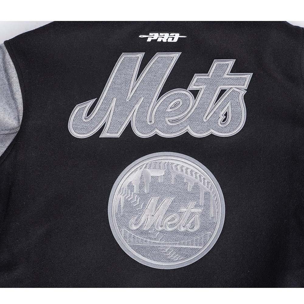 MLB NEW YORK METS REVERSE FRENCH TERRY WOMEN'S WOOL VARSITY JACKET (BLACK/GRAY/EGGSHELL) - Image 5
