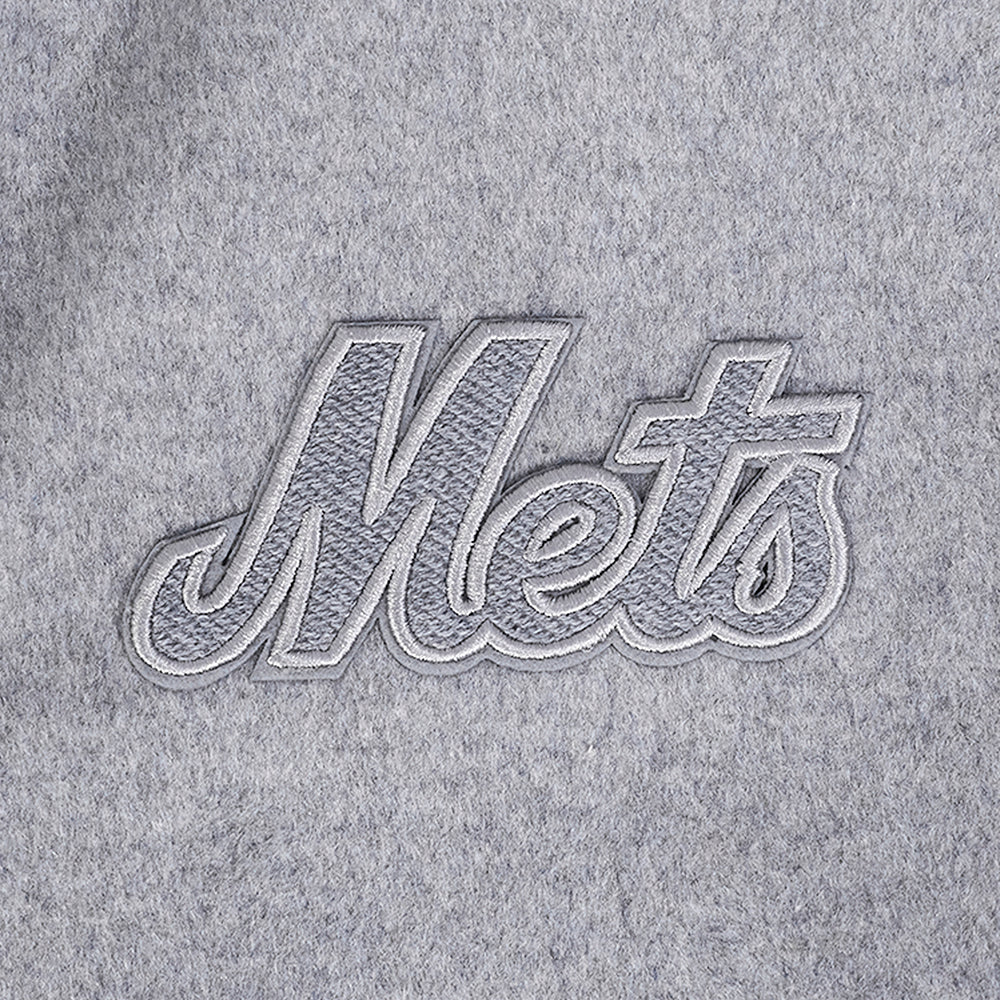 MLB NEW YORK METS REVERSE FRENCH TERRY WOMEN'S WOOL VARSITY JACKET (BLACK/GRAY/EGGSHELL) - Image 9