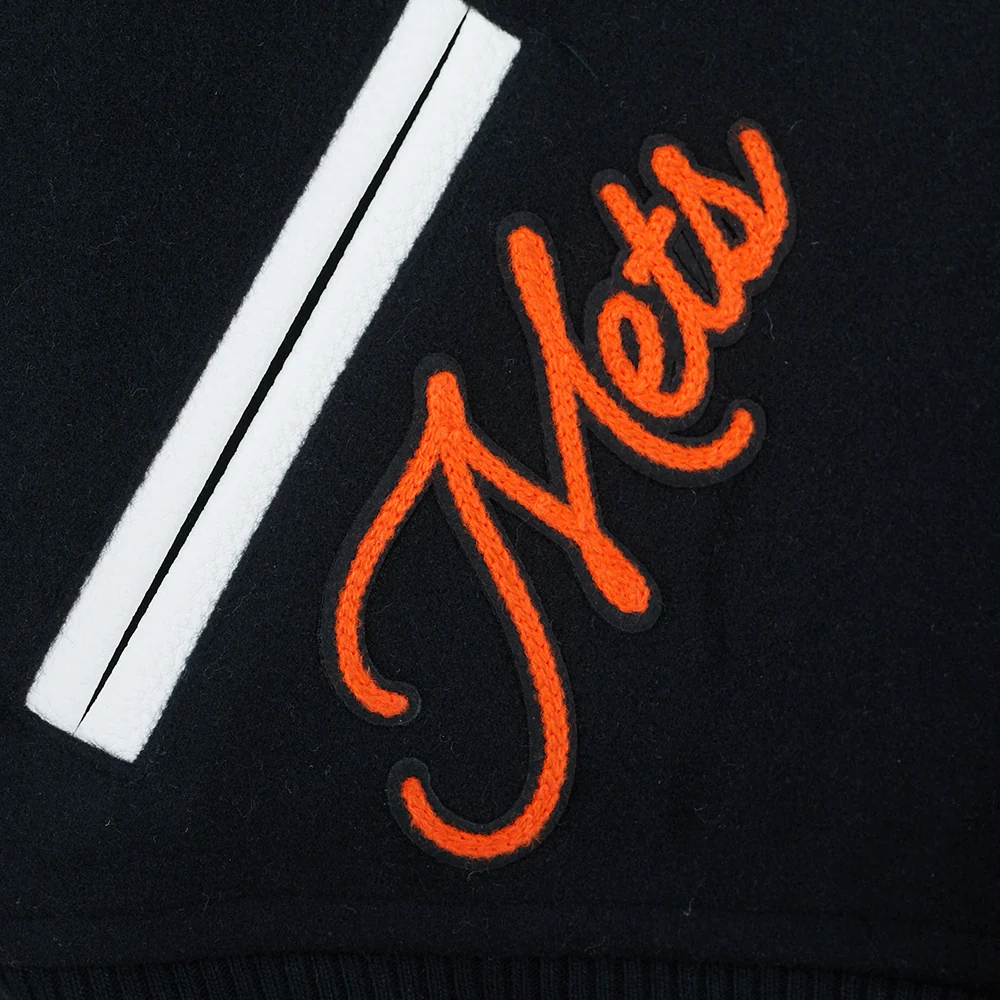 MLB NEW YORK METS LEGACY WOMEN'S CROPPED RIB WOOL VARSITY JACKET (BLACK/WHITE) - Image 7