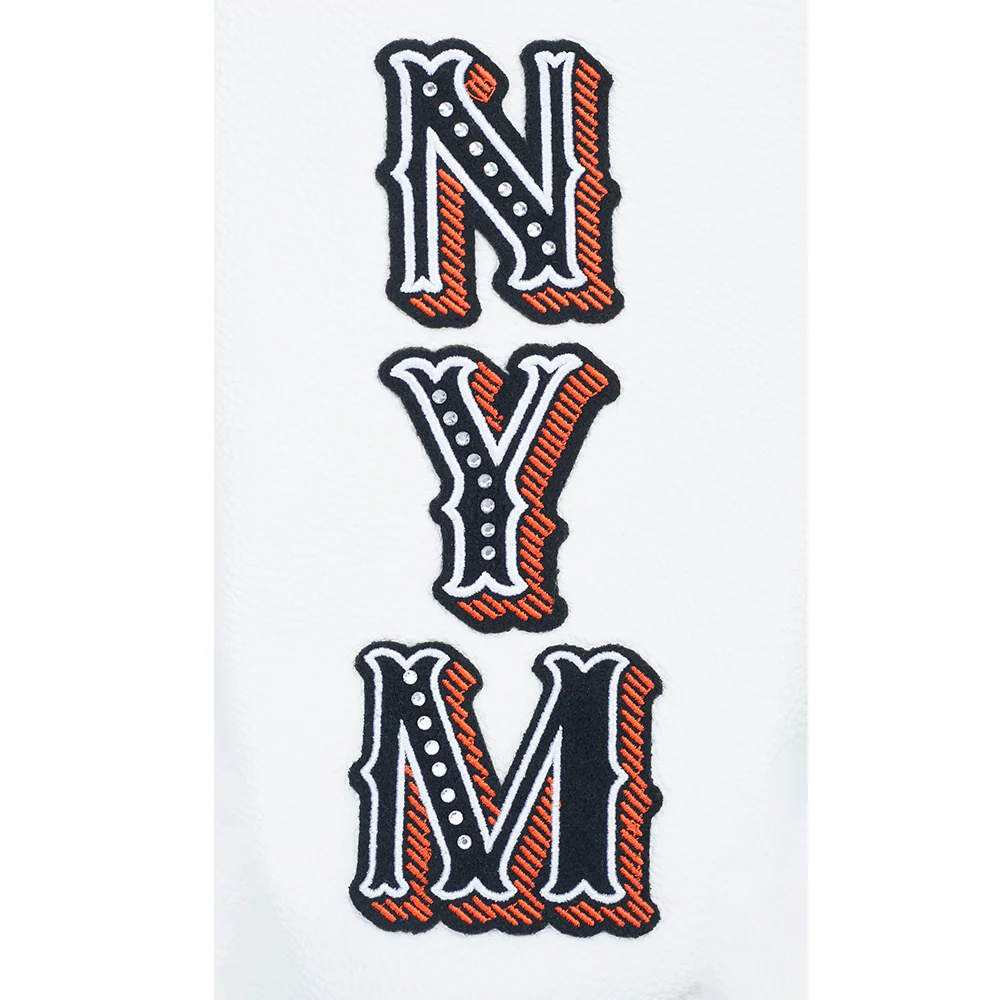 MLB NEW YORK METS LEGACY WOMEN'S CROPPED RIB WOOL VARSITY JACKET (BLACK/WHITE) - Image 9