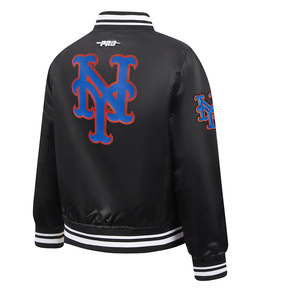 MLB NEW YORK METS CLASSIC LITTLE BOYS SATIN JACKET (BLACK) - Image 4