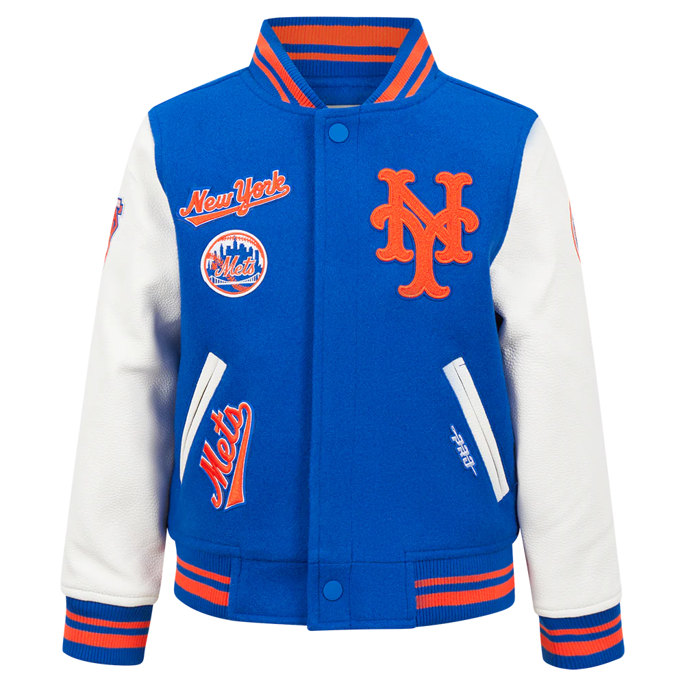 MLB NEW YORK METS RETRO CLASSIC LITTLE BOYS RIB WOOL VARSITY JACKET (ROYAL/ORANGE/ROYAL)