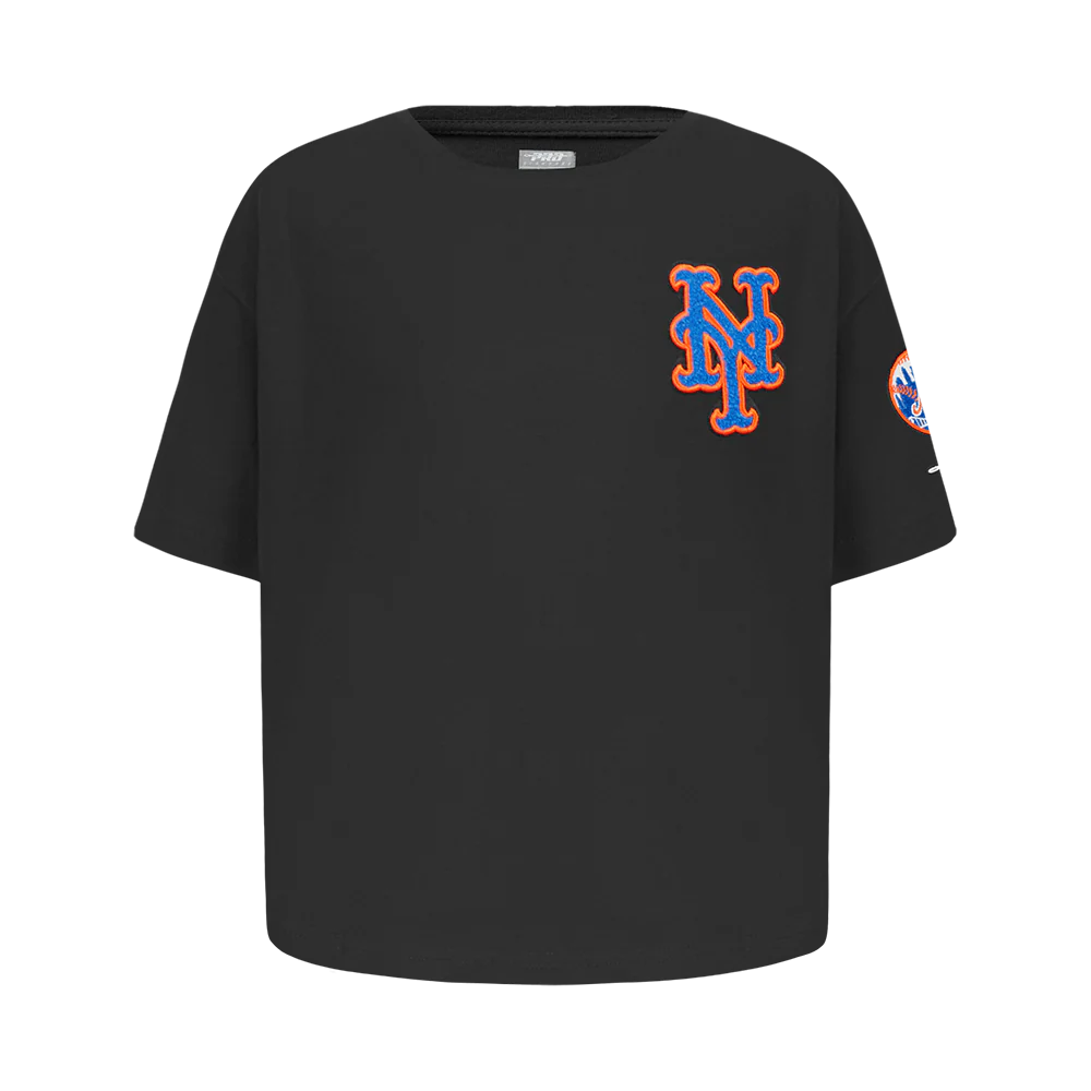 MLB NEW YORK METS CLASSIC LITTLE GIRLS SHORT SLEEVE BOXY TOP (BLACK)