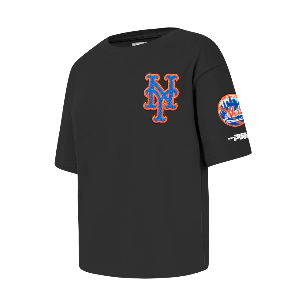 MLB NEW YORK METS CLASSIC LITTLE GIRLS SHORT SLEEVE BOXY TOP (BLACK) - Image 2