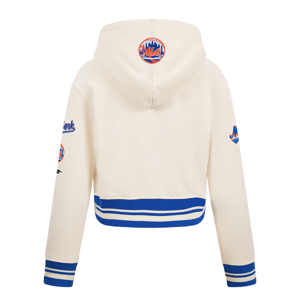 MLB NEW YORK METS RETRO CLASSIC LITTLE GIRLS RIB FLEECE PO HOODIE (EGGSHELL/ROYAL BLUE) - Image 3