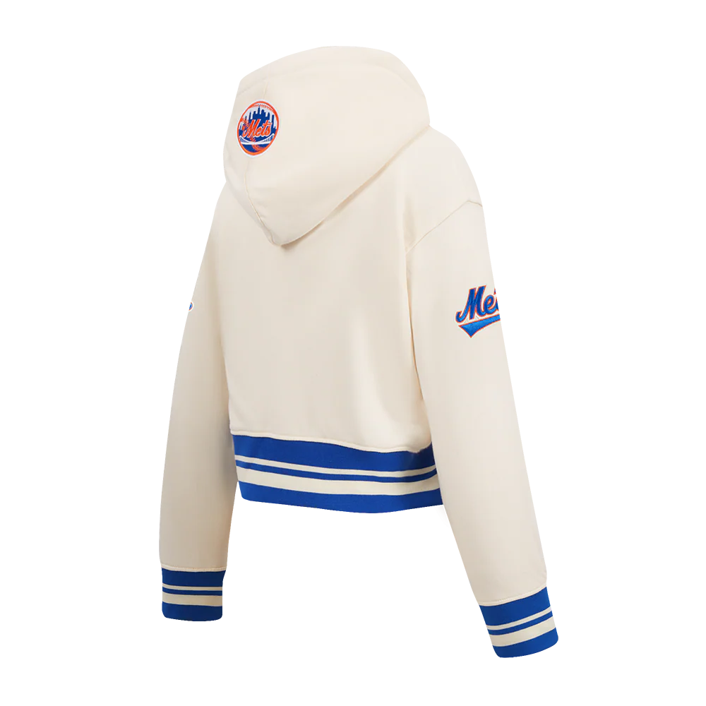 MLB NEW YORK METS RETRO CLASSIC LITTLE GIRLS RIB FLEECE PO HOODIE (EGGSHELL/ROYAL BLUE) - Image 4