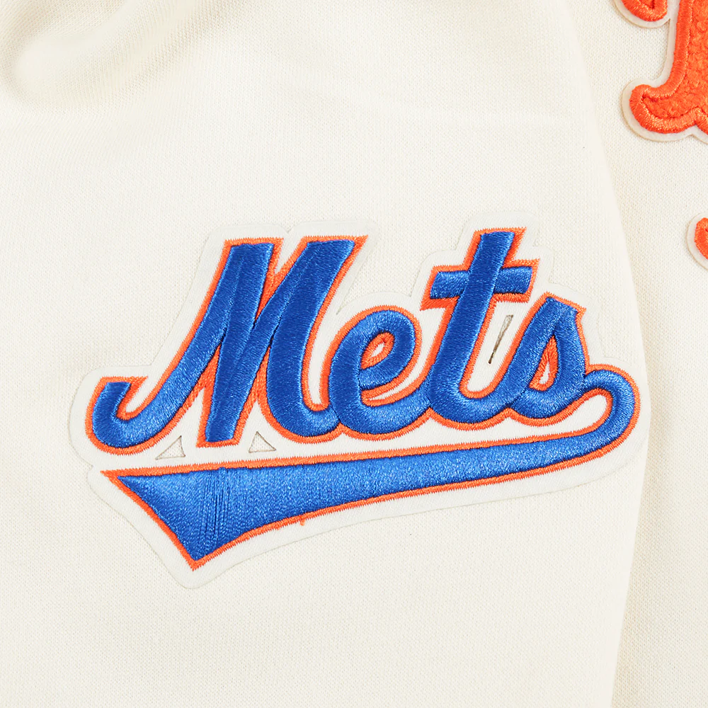 MLB NEW YORK METS RETRO CLASSIC LITTLE GIRLS RIB FLEECE PO HOODIE (EGGSHELL/ROYAL BLUE) - Image 5