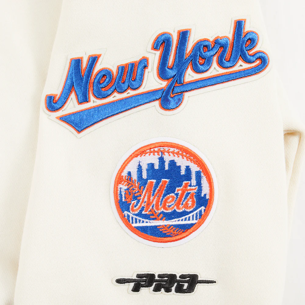 MLB NEW YORK METS RETRO CLASSIC LITTLE GIRLS RIB FLEECE PO HOODIE (EGGSHELL/ROYAL BLUE) - Image 6