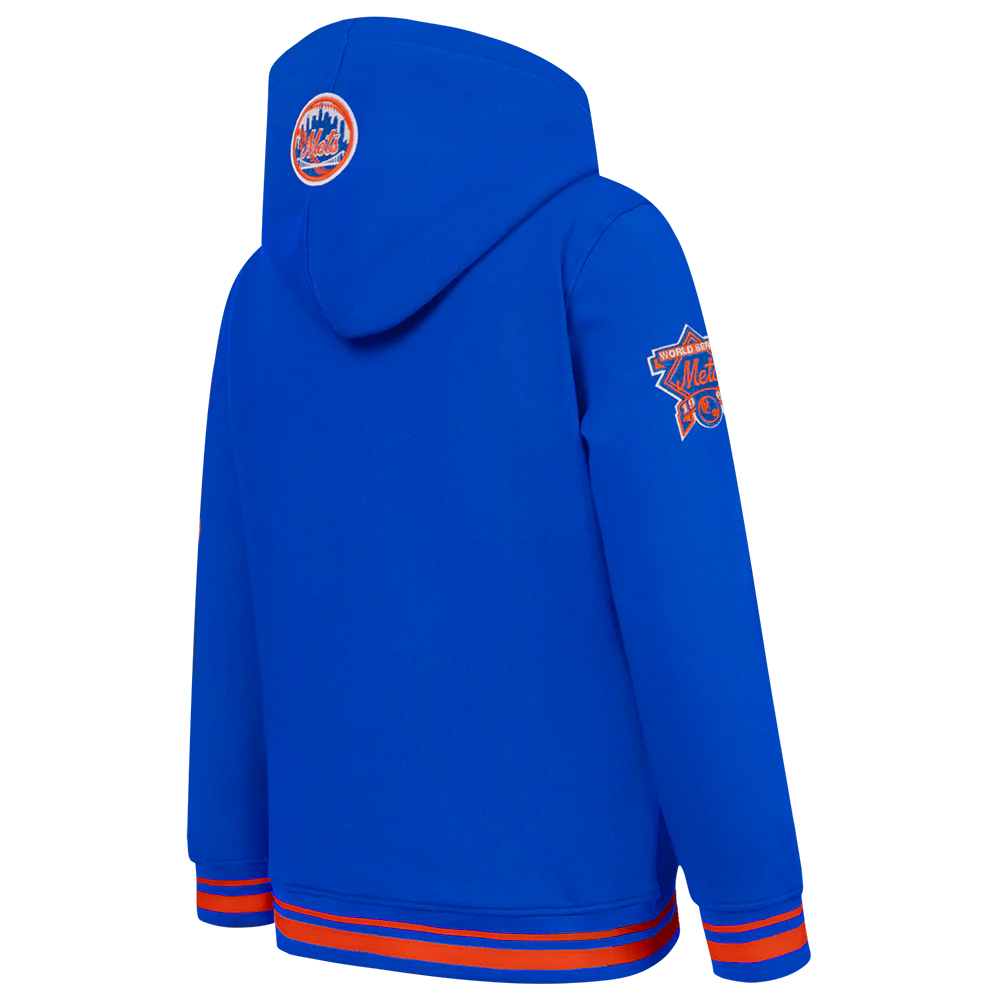 MLB NEW YORK METS RETRO CLASSIC TODDLER BOYS RIB FLEECE PULLOVER HOODIE (ROYAL/ORANGE/ROYAL) - Image 4