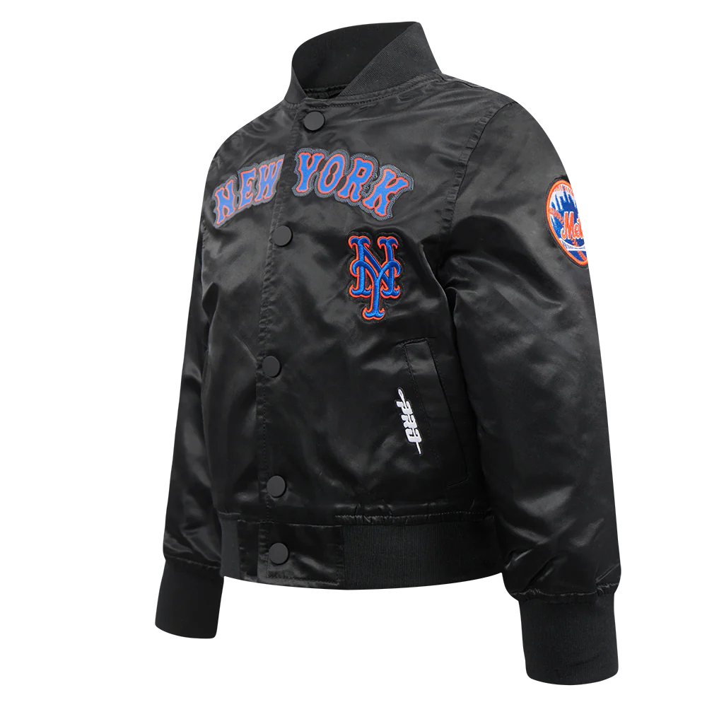 MLB NEW YORK METS CLASSIC TODDLER BOYS SATIN JACKET (BLACK) - Image 2