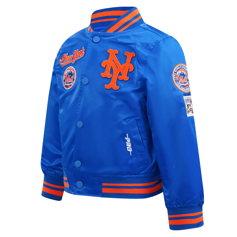 MLB NEW YORK METS RETRO CLASSIC TODDLER BOYS RIB SATIN JACKET (ROYAL/ORANGE/ROYAL) - Image 2
