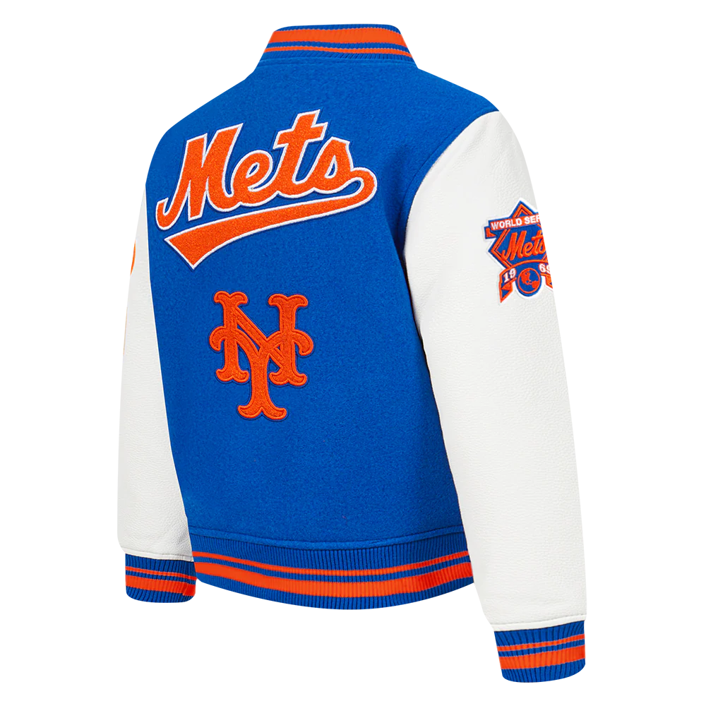 MLB NEW YORK METS RETRO CLASSIC TODDLER BOYS RIB WOOL VARSITY JACKET (ROYAL/ORANGE/ROYAL) - Image 4