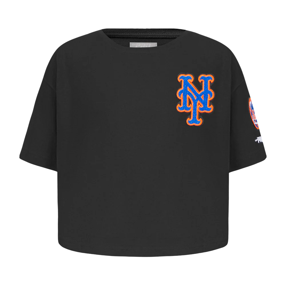 MLB NEW YORK METS CLASSIC TODDLER GIRLS SHORT SLEEVE BOXY TOP (BLACK)