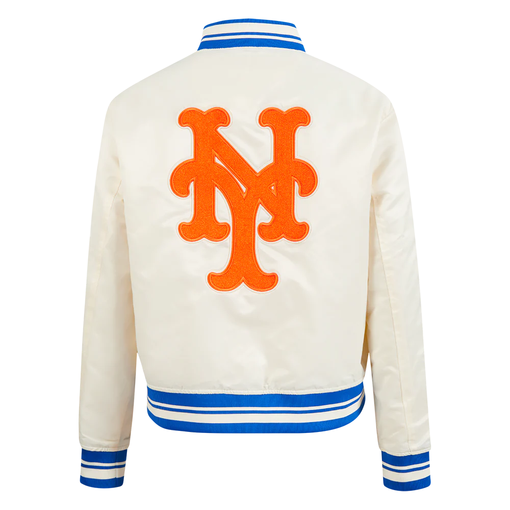 MLB NEW YORK METS RETRO CLASSIC WOMEN'S RIB SATIN JACKET (EGGSHELL/ROYAL BLUE) - Image 3