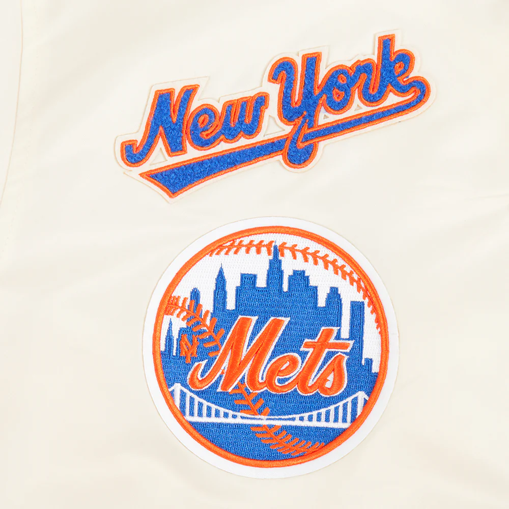 MLB NEW YORK METS RETRO CLASSIC WOMEN'S RIB SATIN JACKET (EGGSHELL/ROYAL BLUE) - Image 6